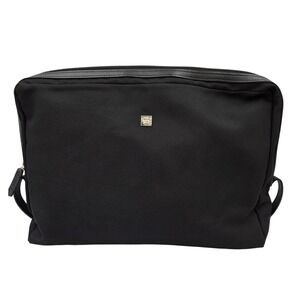 Gianni Versace Vintage Black Canvas Medusa Toiletry Bag Leather Trim Made Italy